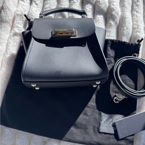 ZAC Zac Posen Eartha Iconic Fur Pom-Pom Mini Leather Handbag Crossbody Black